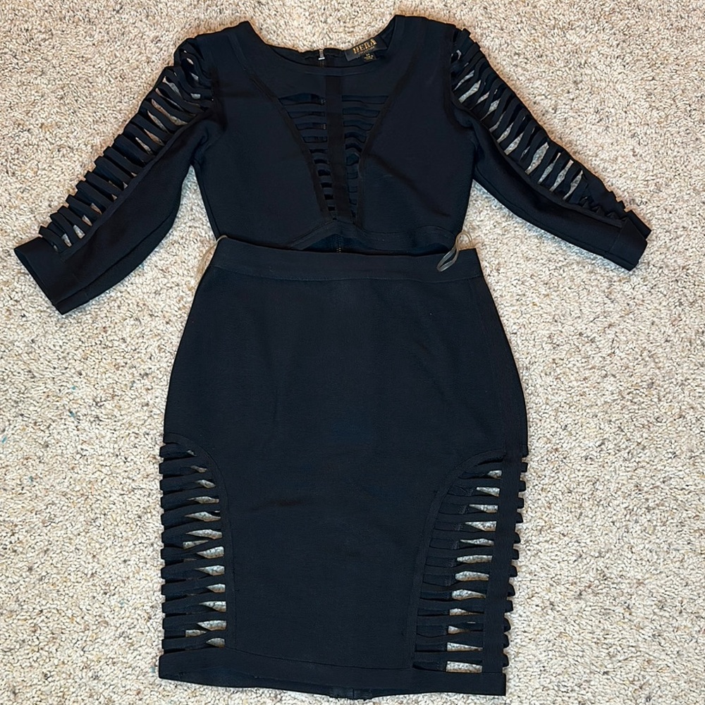 Elegant Black Cut-Out 2 Piece (Top and Skirt)